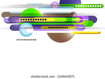 Overlapping lines, circle rectangles primitive composition. Vector geometric minimal abstract background for wallpaper, banner, background, landing page.