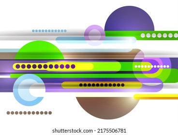 Overlapping lines, circle rectangles primitive composition. Vector geometric minimal abstract background for wallpaper, banner, background, landing page.
