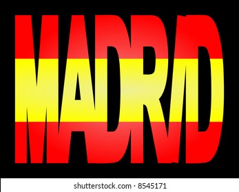 overlapping Madrid text with Spanish flag illustration