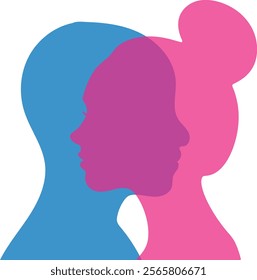 Overlapping Male and Female Silhouettes in Bold Pink and Blue Colors