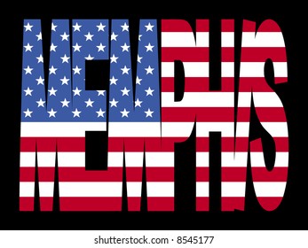 texto de Memphis superpuesto con ilustración de bandera estadounidense