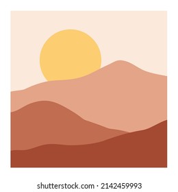 overlapping mountain landscape background with the sun wall art