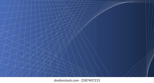 Overlapping network of white curves with a solid blue background. 