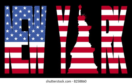 Sobreposição do texto de Nova York com a ilustração da bandeira da Estátua da Liberdade Americana