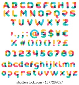 Overlapping one line full set alphabet. Curve rounded font. Vibrant glossy colors.