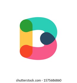 Overlapping one line letter B logotype. Curve rounded font. Vibrant glossy colors.