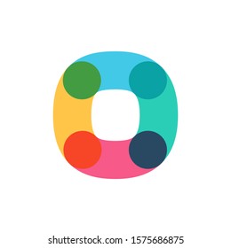 Ein einzeiliges O-Logo überlappend. Abgerundete Schriftart. Lebendige, glänzende Farben.