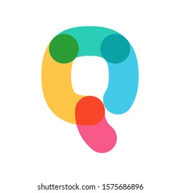 Overlapping one line letter Q logotype. Curve rounded font. Vibrant glossy colors.