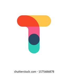 Overlapping one line letter T logotype. Curve rounded font. Vibrant glossy colors.