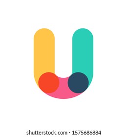 Overlapping one line letter U logotype. Curve rounded font. Vibrant glossy colors.