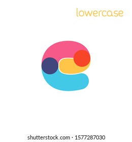 Overlapping one line lowercase letter e logotype. Curve rounded font. Vibrant glossy colors.