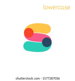 Overlapping one line lowercase letter s logotype. Curve rounded font. Vibrant glossy colors.