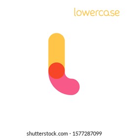 Overlapping one line lowercase letter l logotype. Curve rounded font. Vibrant glossy colors.