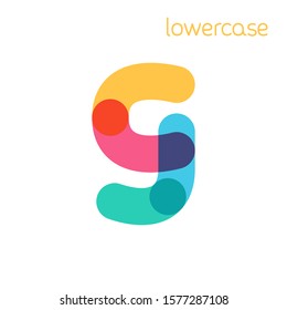 Overlapping one line lowercase letter g logotype. Curve rounded font. Vibrant glossy colors.