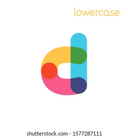 Overlapping one line lowercase letter d logotype. Curve rounded font. Vibrant glossy colors.