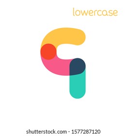 Overlapping one line lowercase letter q logotype. Curve rounded font. Vibrant glossy colors.