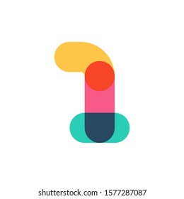 Overlapping one line number one logotype. Curve rounded font. Vibrant glossy colors.