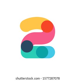 Overlapping one line number two logotype. Curve rounded font. Vibrant glossy colors.