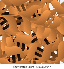 overlapping orange, black smoothly curved stripes are randomly arranged on a light background and form a 3D seamless pattern. vector
