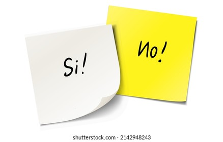 Overlapping Paper Notes with handwritten Yes! and No! (Italian)
