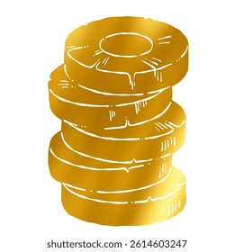 Overlapping Pineapple Slices Gold-Toned Illustration