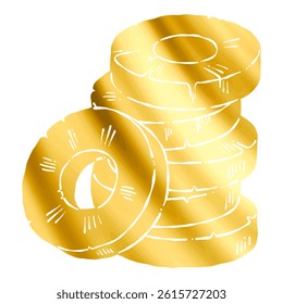 Overlapping Pineapple Slices Gold-Toned Illustration