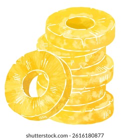 Overlapping Pineapple Slices Watercolor Style Illustration without Outline
