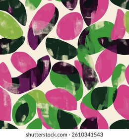 Overlapping pink and green shapes on a white background, watercolor leave  seamless pattern. Watercolor print in rustic vintage style, textile or wallpaper.  