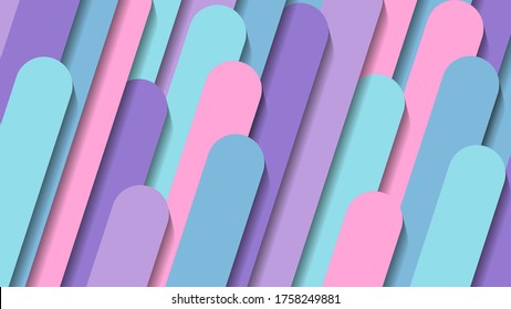 overlapping pink, purple, azure, blue diagonal stripes with rounded corners. striped wallpaper with 3D effect. vector