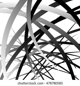 Overlapping random curved lines / shapes grayscale geometric pattern. Artistic illustration