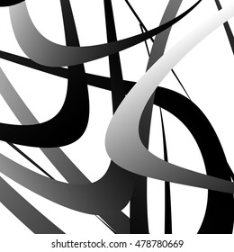Overlapping random curved lines / shapes grayscale geometric pattern. Artistic illustration