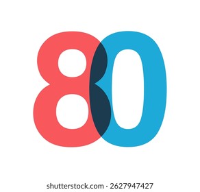 Overlapping red and blue 80 digits with transparent effect, evokes modernity, joy, energy. Anniversary number design for branding, event graphics, promotional materials. Vector illustration. - Powered by Shutterstock - Get 15% off with code: PIKWIZARD15