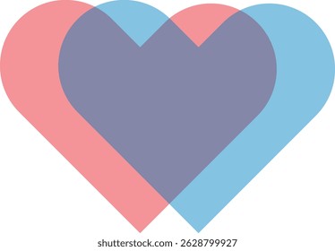 Overlapping red, blue, and purple hearts creating a layered effect.