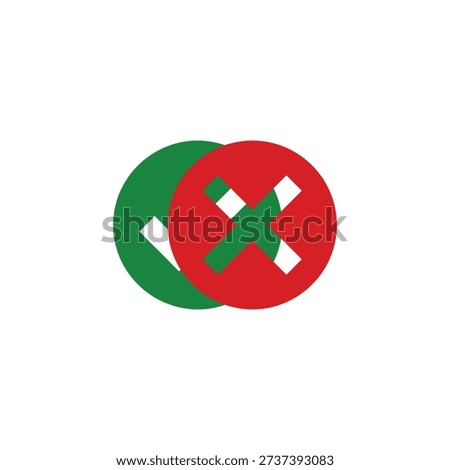 Overlapping red and green circles with white x marks symbolizing rejection