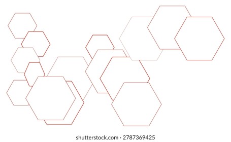 Overlapping red hexagons connected by straight lines on white background