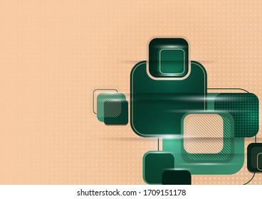 Los cuadrados redondos que se superponen forman una composición de fondo abstracto geométrica. Plantilla de diseño para papel pintado, banner, fondo, tarjeta, ilustración, página de inicio, portada, afiche, volante. Vector 