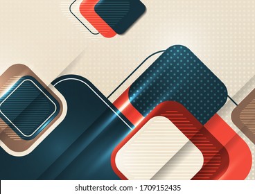 Los cuadrados redondos que se superponen forman una composición de fondo abstracto geométrica. Plantilla de diseño para papel pintado, banner, fondo, tarjeta, ilustración, página de inicio, portada, afiche, volante. Vector 