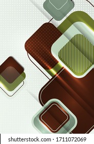 Los cuadrados redondos que se superponen forman una composición de fondo abstracto geométrica. Plantilla de diseño para papel pintado, banner, fondo, tarjeta, ilustración, página de inicio, portada, afiche, volante. Vector 
