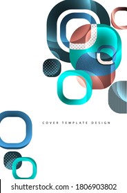Overlapping round squares form a geometric abstract background composition. Design template for wallpaper, banner, background, card, illustration, landing page, 