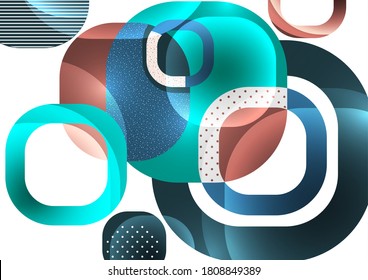 Overlapping round squares form a geometric abstract background composition. Design template for wallpaper, banner, background, card, illustration, landing page, cover, poster, flyer. Vector 