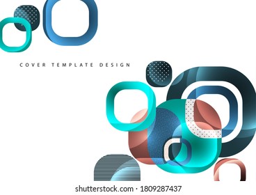 Overlapping round squares form a geometric abstract background composition. Design template for wallpaper, banner, background, card, illustration, landing page, cover, poster, flyer. Vector 