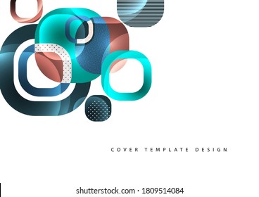 Los cuadrados redondos que se superponen forman una composición geométrica de fondo abstracto. Plantilla de diseño para papel pintado, banner, fondo, tarjeta, ilustración, página de inicio, portada, afiche, volante. Vector 