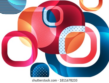 Overlapping round squares form a geometric abstract background composition. Design template for wallpaper, banner, background, card, illustration, landing page, cover, poster, flyer. Vector 