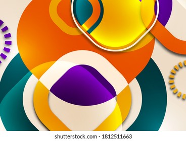 Overlapping round squares form a geometric abstract background composition. Design template for wallpaper, banner, background, card, illustration, landing page, cover, poster, flyer. Vector