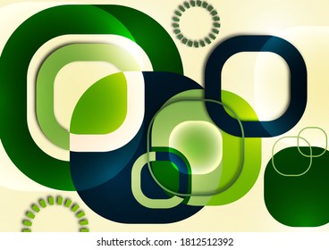Overlapping round squares form a geometric abstract background composition. Design template for wallpaper, banner, background, card, illustration, landing page, cover, poster, flyer. Vector