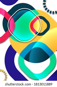 Overlapping round squares form a geometric abstract background composition. Design template for wallpaper, banner, background, card, illustration, landing page, cover, poster, flyer. Vector