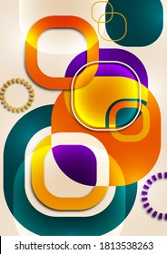 Overlapping round squares form a geometric abstract background composition. Design template for wallpaper, banner, background, card, illustration, landing page, cover, poster, flyer. Vector