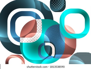 Overlapping round squares form a geometric abstract background composition. Design template for wallpaper, banner, background, card, illustration, landing page, cover, poster, flyer. Vector 