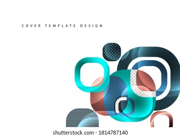 Los cuadrados redondos que se superponen forman una composición geométrica de fondo abstracto. Plantilla de diseño para papel pintado, banner, fondo, tarjeta, ilustración, página de inicio, portada, afiche, volante. Vector 