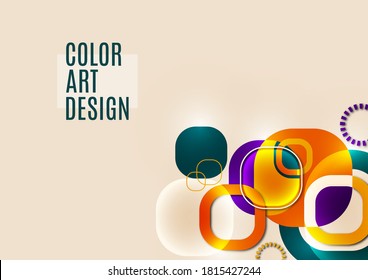 Los cuadrados redondos que se superponen forman una composición geométrica de fondo abstracto. Plantilla de diseño para papel pintado, banner, fondo, tarjeta, ilustración, página de inicio, portada, afiche, volante. Vector